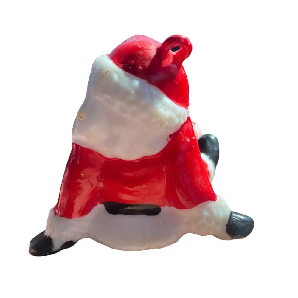 Vintage Hard Plastic Santa Sitting Christmas Ornament Made in Hong Kong 2.5